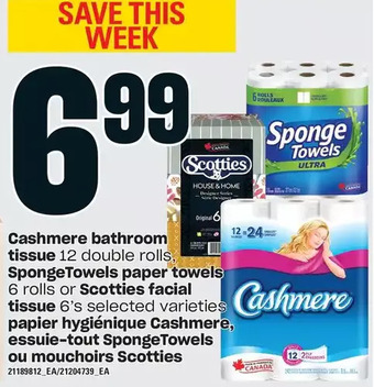 Independent Grocer Cashmere bathroom tissue, spongetowels paper towels or scotties facial tissue offer