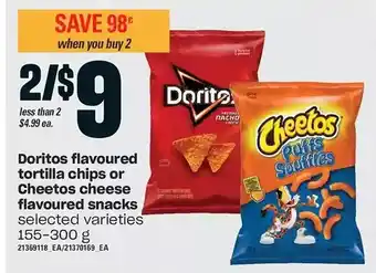 Loblaws Doritos flavoured tortilla chips or cheetos cheese flavoured snacks offer
