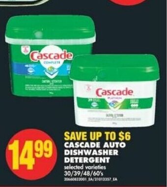 No Frills CASCADE AUTO DISHWASHER DETERGENT 30/39/48/60's offer