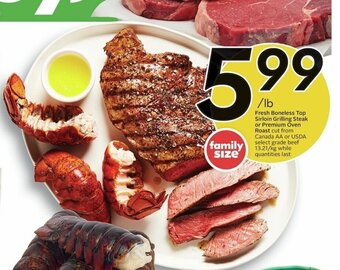 Sobeys Fresh Boneless Top Sirloin Grilling Steak or Premium Oven Roast offer
