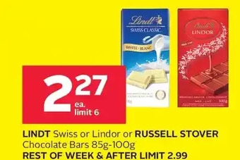 Rexall Lindt swiss or lindor or russell stover chocolate bars offer