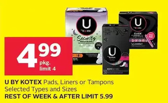 Rexall U by kotex pads, liners or tampons offer