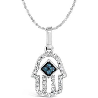 Charm Diamond Sterling silver 0.10ctw white & blue diamond hamsa pendant offer