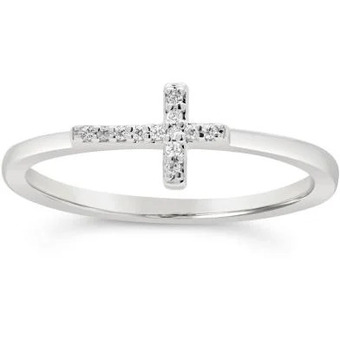 Charm Diamond Sterling silver diamond cross ring offer
