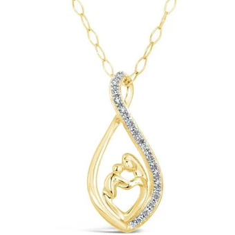 Charm Diamond 10k yellow gold mother child diamond infinity necklace offer