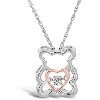 Charm Diamond Sterling silver 10k rose gold dancing diamond teddy bear pendant offer