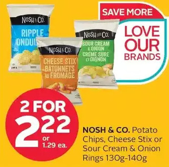 Rexall Nosh & co. potato chips, cheese stix or sour cream & onion rings offer