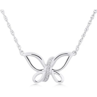 Charm Diamond Sterling silver 0.02ctw butterfly necklace offer