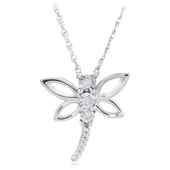 Charm Diamond Sterling silver 0.02ctw dragonfly pendant offer