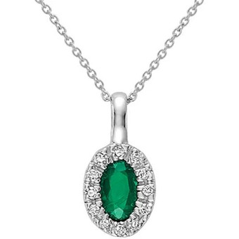 Charm Diamond 10k white gold emerald and diamond halo pendant offer