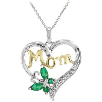 Charm Diamond Sterling silver & yellow gold created emerald & created white sapphire pendant offer