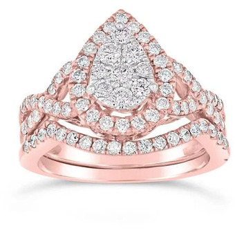 Charm Diamond 10k rose gold 1.00ctw pear shaped bridal set offer