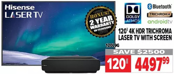 2001 Audio Video Hisense 120 4k hdr trichroma laser tv with screen offer