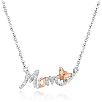 Charm Diamond Sterling silver rose plated cubic zirconia 19 mom butterfly necklace offer