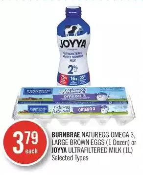 Shoppers Drug Mart Burnbrae naturegg omega 3, large brown eggs or joyya ultrafiltered milk offer