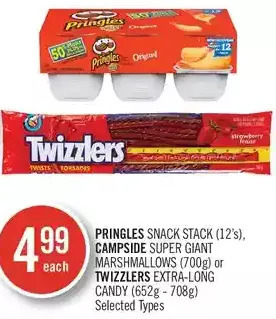 Shoppers Drug Mart Pringles snack stack, campside super giant marshmallows or twizzlers extra-long candy offer