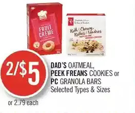 Shoppers Drug Mart Dad's oatmeal, peek freans cookies or pc granola bars offer