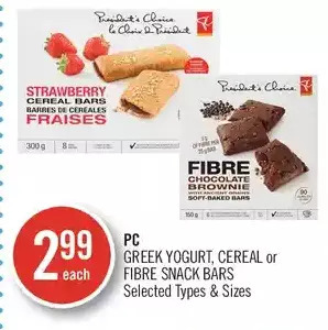 Shoppers Drug Mart Pc greek yogurt, cereal or fibre snack bars offer