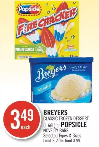 Shoppers Drug Mart Breyers classic frozen dessert or popsicle novelty bars offer