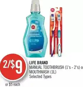 Shoppers Drug Mart Life brand manual toothbrush or mouthwash offer