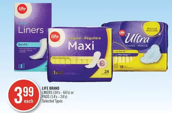 Shoppers Drug Mart Life brand liners or pads offer