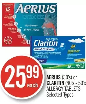 Shoppers Drug Mart Aerius or claritin allergy tablets offer
