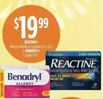 Guardian Pharmacy Reactine allergy tablets or capsules or benadryl caplets offer