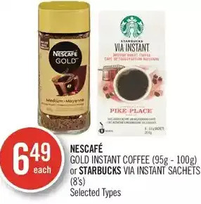 Shoppers Drug Mart Nescafé gold instant coffee or starbucks via instant sachets offer
