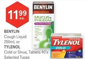 Guardian Pharmacy Benylin cough liquid or tylenol cold or sinus, tablets offer