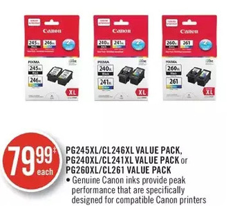 Shoppers Drug Mart Pg245xl/cl246xl value pack, pg240xl/cl241xl value pack or pg260xl/cl261 value pack offer