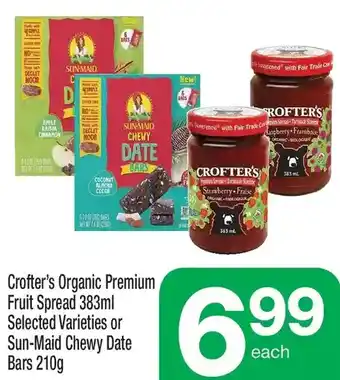 Highland Farms Crofter's organic premium fruit spread or sun-maid chewy date bars offer
