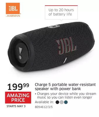 The Source Jbl charge 5 portable water-resistant speaker with power bank offer