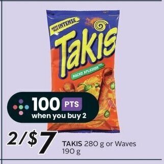 Sobeys TAKIS 280 g or Waves 190 g offer