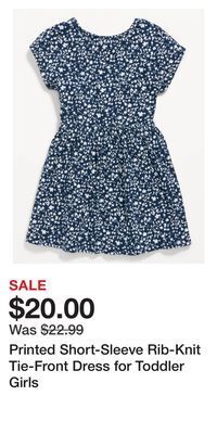 Old Navy Printed short-sleeve rib-knit tie-front dress for toddler girls offer