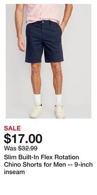 Old Navy Slim built-in flex rotation chino shorts for men -- 9-inch inseam offer