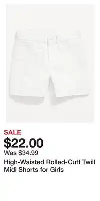Old Navy High-waisted rolled-cuff twill midi shorts for girls offer