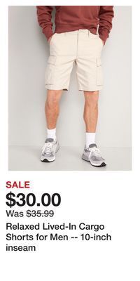 Old Navy Relaxed lived-in cargo shorts for men -- 10-inch inseam offer
