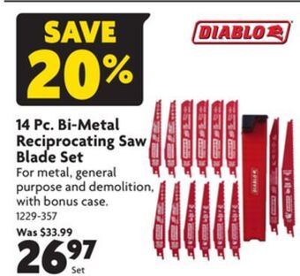 Home Hardware 14 pc. bi-metal reciprocating saw blade set offer