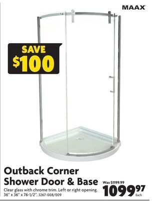 Home Hardware Outback corner shower door & base offer