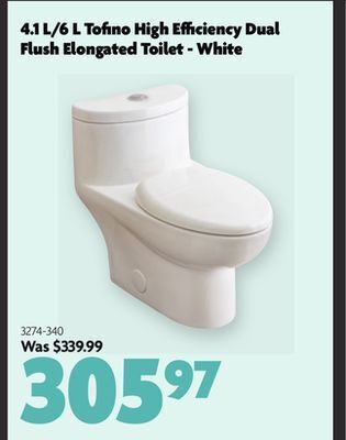 Home Hardware 4.1 l/6 l tofino high efficiency dual flush elongated toilet - white offer