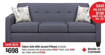 Bad Boy Superstore Fabric sofa with accent pillows offer