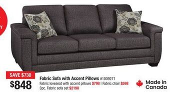 Bad Boy Superstore Fabric sofa with accent pillows offer