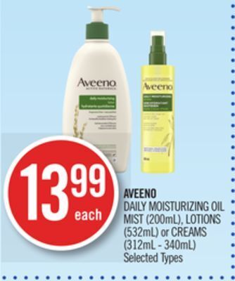 Shoppers Drug Mart Aveeno daily moisturizing oil mist (200ml), lotions (532ml) or creams (312ml - 340ml) offer