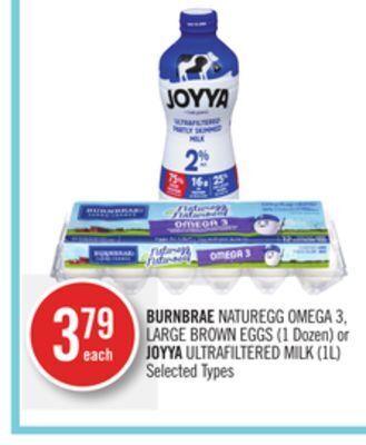 Shoppers Drug Mart Burnbrae naturegg omega 3, large brown eggs (1 dozen) or joyya ultrafiltered milk (1l) offer