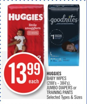 Shoppers Drug Mart Huggies baby wipes (288's- 384's) jumbo diapers or training pants offer