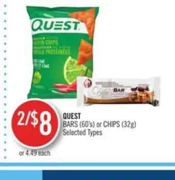 Shoppers Drug Mart Quest bars (60's) or chips (32g) offer