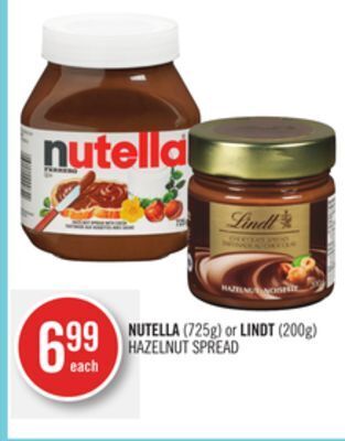 Shoppers Drug Mart Nutella (725g) or lindt (200g) hazelnut spread offer