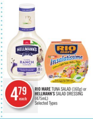 Shoppers Drug Mart Rio mare tuna salad (160g) or hellmann's salad dressing (475ml) offer