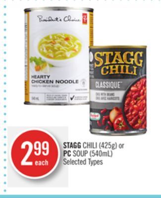 Shoppers Drug Mart Stagg chili (425g) or pc soup (540ml) offer