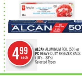 Shoppers Drug Mart Alcan aluminum foil (50') or pc heavy-duty freezer bags (10's - 38's) offer